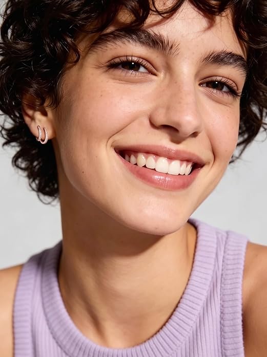 ChicSilver 925 Sterling Silver Huggie Earrings for Women 14K Gold Plated Silver Hoop Earrings for Women Hypoallergenic Small Cubic Zirconia Huggie Earring (6/8/10/12/14/16/18/20mm)