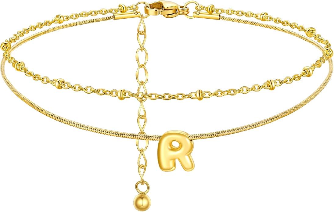 ChainsProMax Initial Ankle Bracelets for Women, Waterproof Anklets Bracelet Adjustable Summer Beach Women Foot Jewelry, Stainless Steel/Gold Plated-Send Gift Box/Letter A-Z