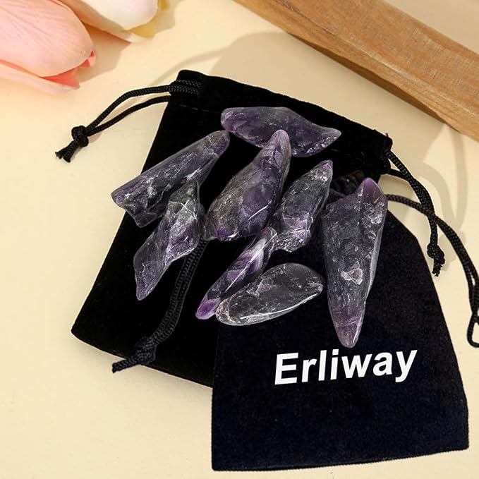 Erliway 0.22 lbs Amethyst Crystals Bulk, 1.6-2.4" Raw Amethyst Crystal Wands, Irregular Shape Rough Quartz Crystal Points for Meditation Yoga Reiki Balancing Wire Wrapping