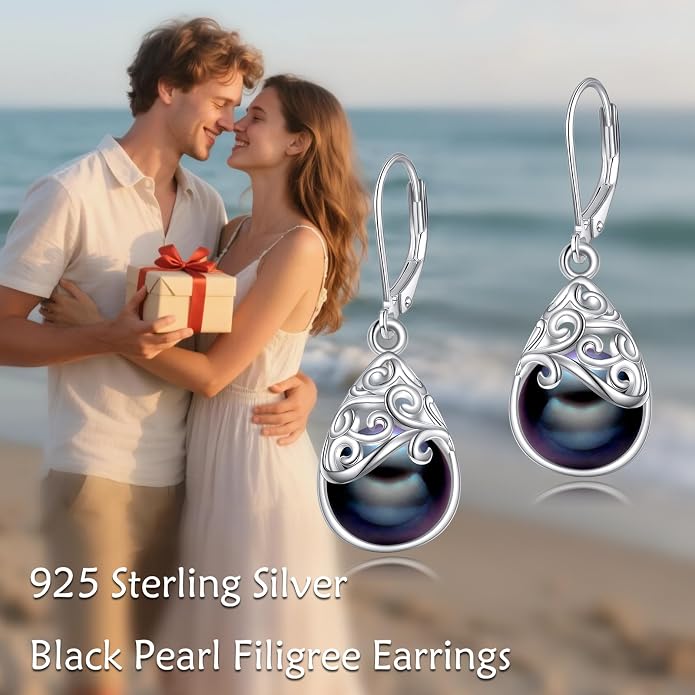 925 Sterling Silver Leverback Earrings Vintage Filigree Dangle Drop Earrings Jewelry Birthday Gifts for Women
