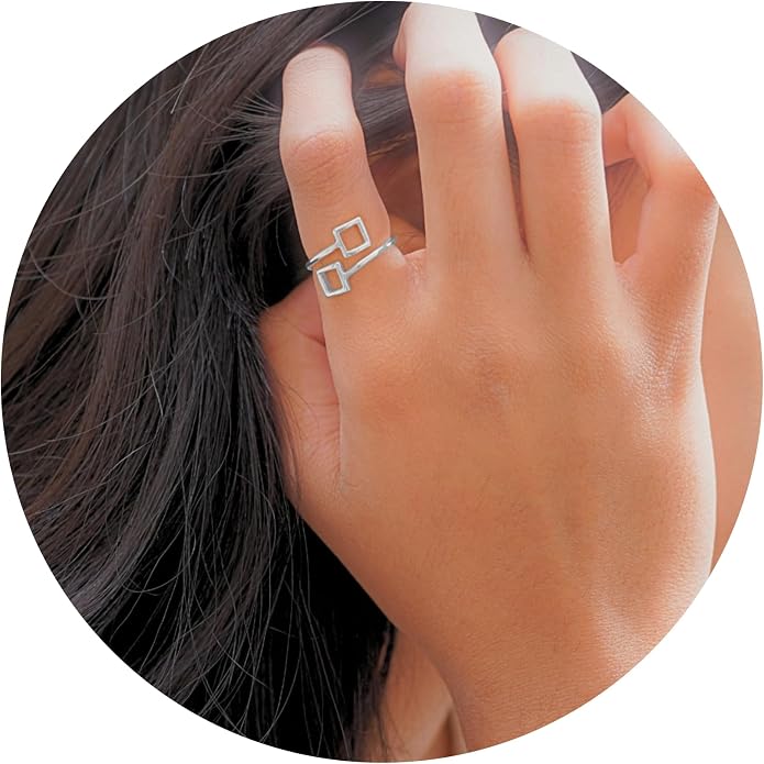 18k Gold Plated Simple Minimalist Square Adjustable Stackable Halo Ring Band for Women Valentines Day Gifts for Her Comes with a Gift Box