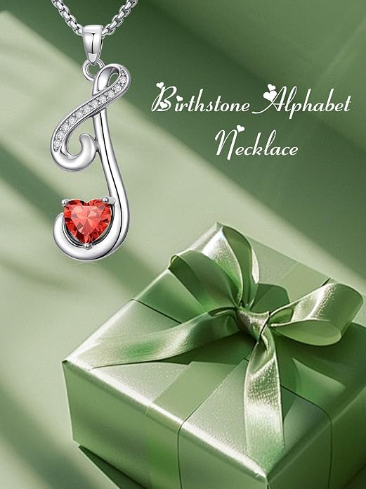Birthday Gifts for Women Alphabet A to Z Initial Birthstone Pendant Necklaces for Women - 18k White Gold Plated Personalized Name Jewelry Anniversary Graduation Gifts for Wife Her Daughter Girlfriend(with Gift Box)