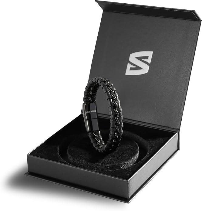 SERASAR Premium Leather Bracelet Men | Stainless Steel Magnetic Clasp | Three Colors | Jewelry Box Included