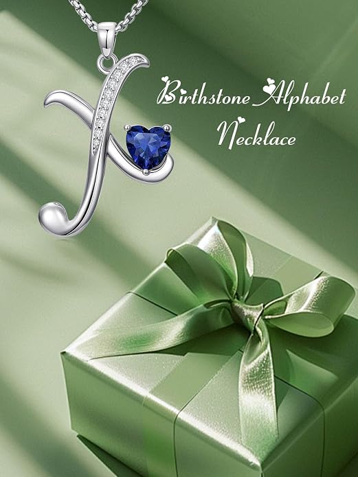 Birthday Gifts for Women Alphabet A to Z Initial Birthstone Pendant Necklaces for Women - 18k White Gold Plated Personalized Name Jewelry Anniversary Graduation Gifts for Wife Her Daughter Girlfriend(with Gift Box)