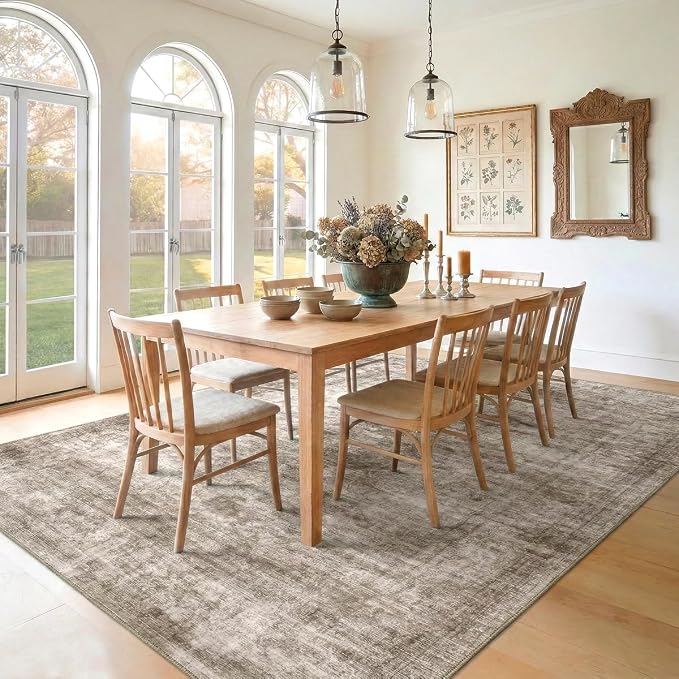 Homemate Washable Rug 6x9 Area Rugs - Vintage Faux Wool Rugs for Living Room Bedroom Dining Room - Non Slip Foldable Carpet Indoor Area Rug for Home Decor（6'x9', Brown