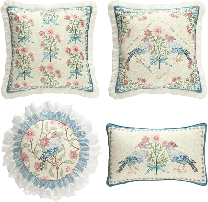 patdrea Designer French Velvet Throw Pillow Cover,Set of 4,-MontebourgABCE | Elegant Lumbar Pillow Case,Navy Blue Floral Pattern,Decorative Cushion Coverfor Couch Living Room Bedroom Sofa