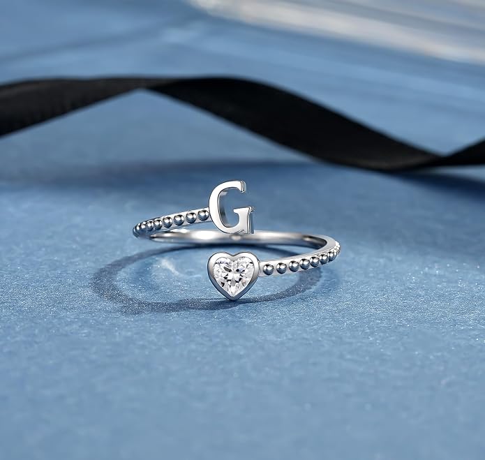Step Forward 925 Sterling Silver Adjustable Initial Ring for Women | Non Tarnish Letter Rings for Lady | Alphabet Heart Thumb Rings | Capital Letter Jewelry Gifts