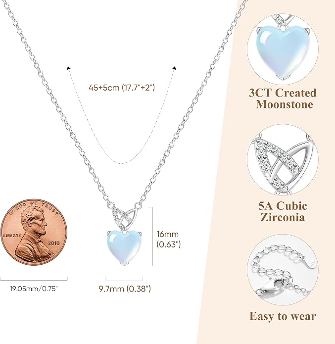 925 Sterling Silver Moonstone Necklace New Beginnings, Graduation Gifts, Created Moonstone Jewelry June Birthstone Necklace for Women, Inspirational Birthday Graduation Gifts for Friend Sister Daughter Mom