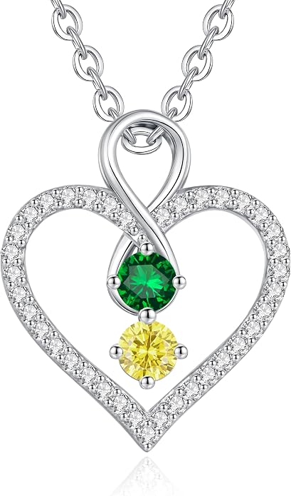 LOUISA SECRET Double Birthstone Necklaces for Women, 925 Sterling Silver Infinity Love Heart Pendant Necklace for Her, Birthday Anniversary Valentine's Day, Christmas, Wedding, Graduation Gift for Her, Personalized Gifts, Jewelry Gifts for Wife Mom Gir...
