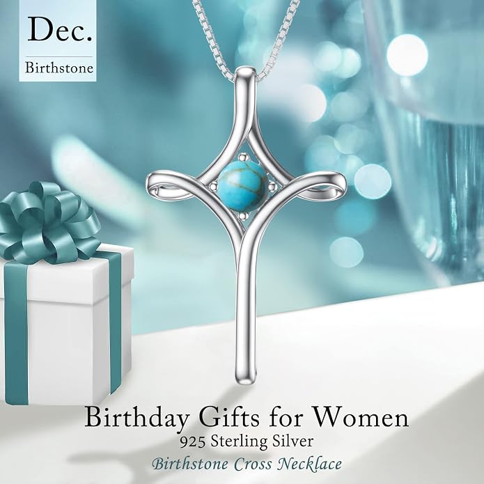 TOUPOP Cross Necklace for Women 925 Sterling Silver Birthstone Cross Pendant Fine Jewelry Anniversary Birthday Mothers Day Gifts for Mom Wife Her
