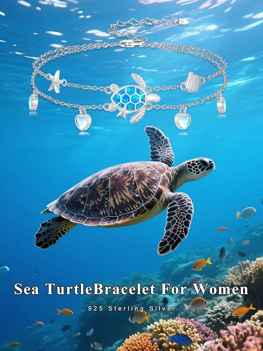Sea Turtle/Dolphin/Starfish/Seashell/Compass Bracelet for Women 925 Sterling Silver Ocean Wave Anklet Summer Hawaiian Jewelry Gift for Her