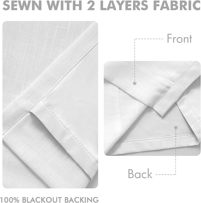 MIULEE White Pinch Pleated 100% Blackout Linen Curtains 96 Inch Length 2 Panels Set, Black Out Memory Trained Pleat Curtains Light Blocking Room Darkening Drapes for Bedroom Living Room Window