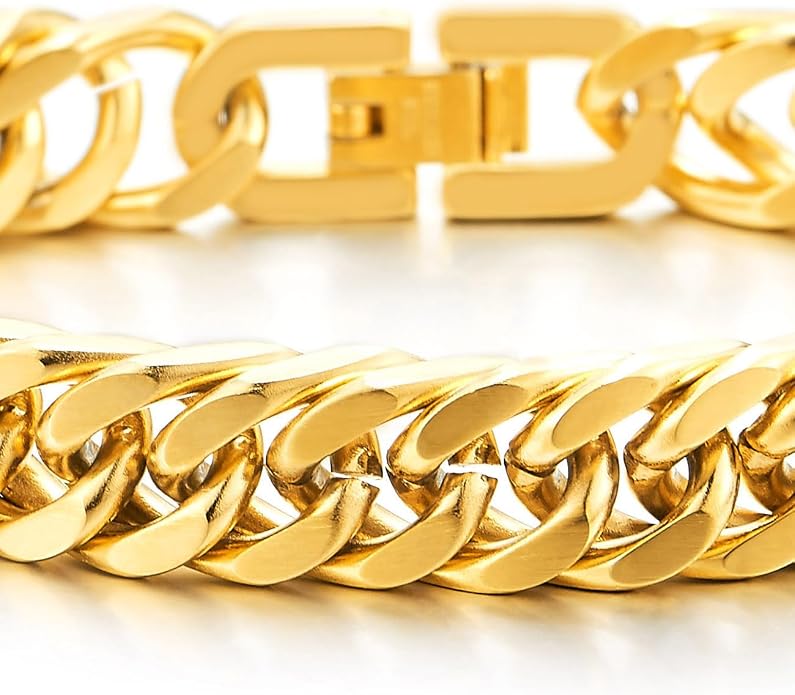 COOLSTEELANDBEYOND Mens Stainless Steel Two-tone Curb Chain Bangle Bracelet, Satin Finish