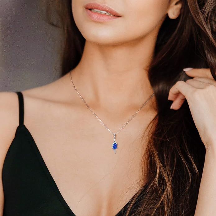 JO WISDOM Birthstone Necklace for Women Teardrop Cubic Zirconia Necklace 925 Sterling Silver Fine Jewelry Birthday Gifts for Women