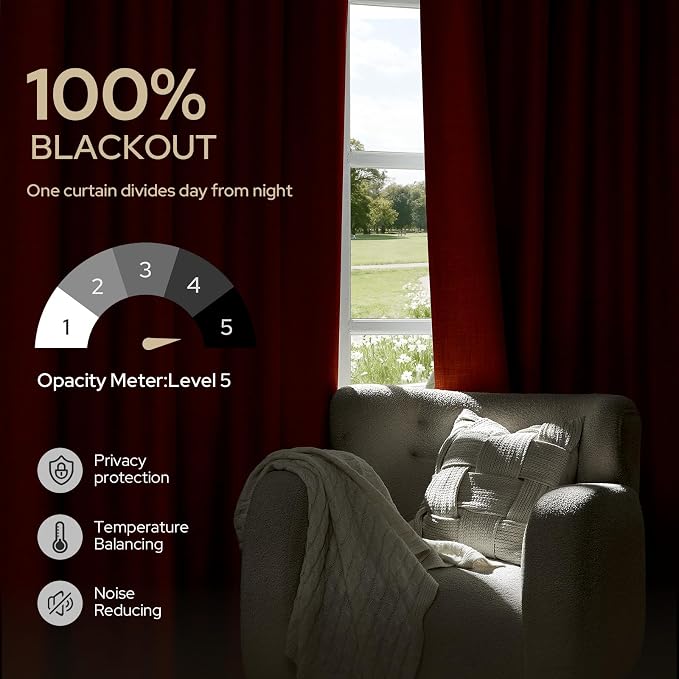 HOMEIDEAS 100% Blackout Faux Linen Curtains,Burnt Orange Modern Farmhouse Luxury Curtains 84 Inches Long 2 Panels, Rod Pocket & Back Tab for Boho Vintage Living Room,Bedroom Decor