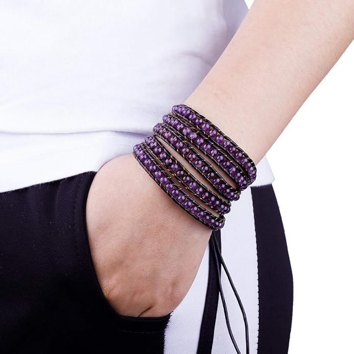 Nupuyai Handmade Leather Beaded Stone Wraps Bracelet Collection for Unisex
