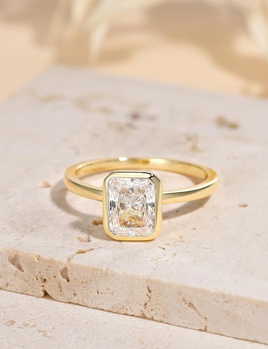 EAMTI 3CT Engagement Rings for Women Radiant Cut CZ Solitaire Promise Wedding Bands Travel Bezel Ring Size 4-10