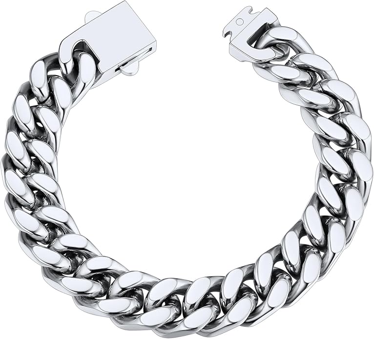 ChainsHouse Stainless Steel Cuban Link Bracelet for Men, 5mm/7mm/9mm/12mm Width, 7.5"/8.3"/9" Length, Black/18K Gold Plated Chain Wrist Bracelets for Men, with Gift Box