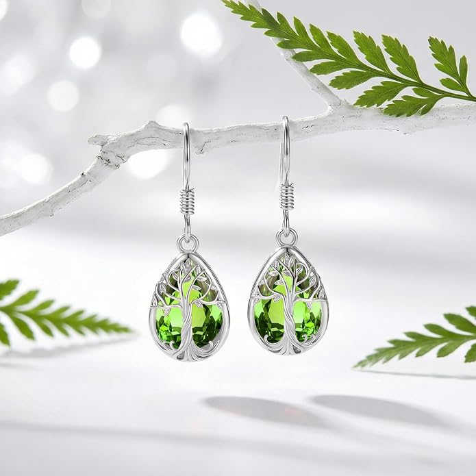 Eusense Sterling Silver Dangle Earrings for Women Tree of Life Animals Moonstone Turquoise Leverback Earrings Jewelry Gifts
