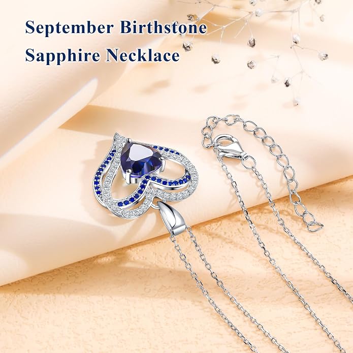 Anniversary Charm Necklace, Sterling Silver 14K Gold Plated Chain with Interlocking Heart Pendant Elegant Birthstone Necklaces for Women, Length 18"