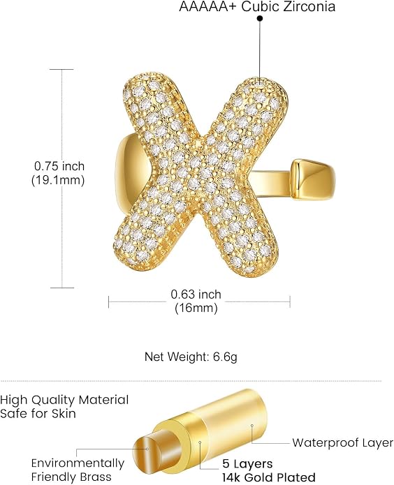 KeyStyle Bold Initial Letter Rings Adjustable, GoldChic Jewelry Women Gold Statement Ring Personalized Engraved Women’s Open Signet Ring for Party (Gold, White Gold, Black)