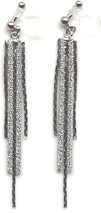 Comfortable Stick Invisible Clip On Earrings Gold Dangle Long Waved Threader Bar Clip-On Non Pierced Earrings Silver For Women,…