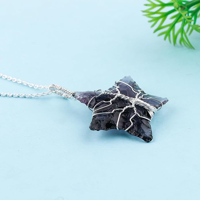 Silver Plated Wire Wrapped Pendant Necklace, Sea Glass Stones, Handmade Jewelry, Healing Crystals, Hammered Pendant, Birthday Gift for Women, Adjustable Chain 16+2inch