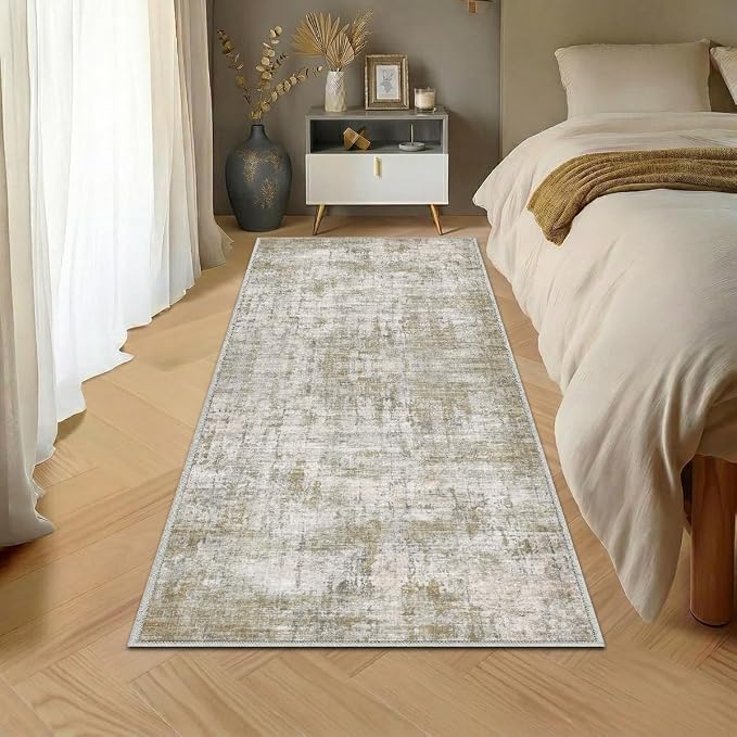 2x6 Rug for Entryway Hallway-No Slip Soft Carpets Modern Abstract Indoor Floor Stain Resistant Carpet for Bedroom Dining Room Farmhouse Nursery Home Office Tan