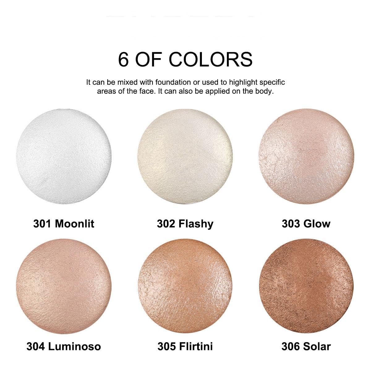 Baked Highlighter Contour Powder Sheer Pearl Shimmer Shades for Face Highlighter Makeup Brighten Up (304-Luminoso)