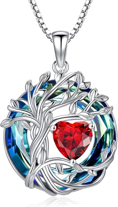 TOUPOP Tree of Life Birthstone Necklace Sterling Silver Pendant Birthstone Necklaces with Blue Crystal Anniversary Birthday Jewelry for Women Mom Wife Her
