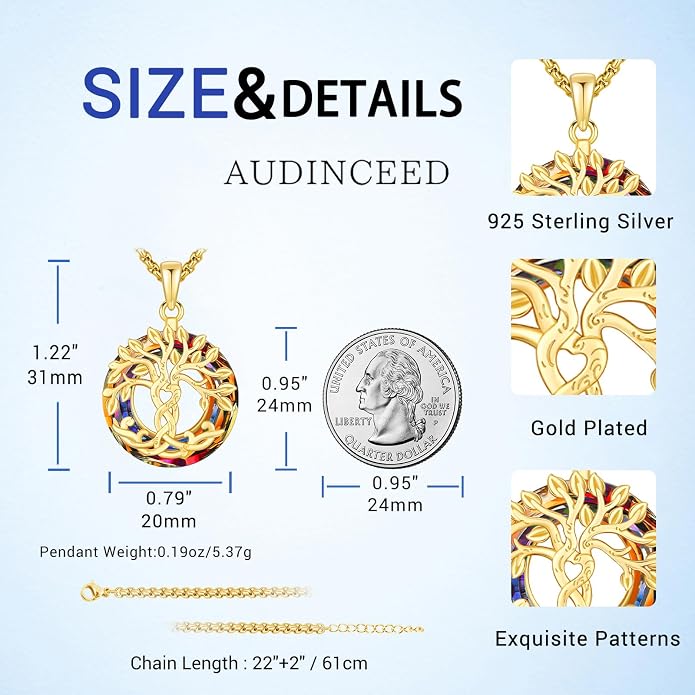 Tree of Life Necklace for Women 925 Sterling Silver Family Tree of Life Pendant with Austrian Crystal 22 Inches Chain