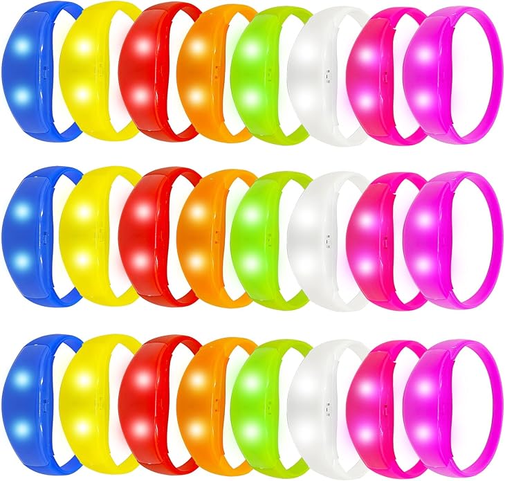 24 Pcs Sound Activated LED Glow Bracelets Light Up Bracelets for Adults Glow in the Dark Bracelets Neon Supplies for Concert