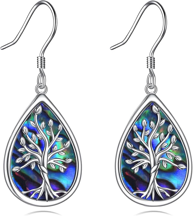 POPLYKE 925 Sterling Silver Tree of Life Dangle Earrings for Women Fashion Abalone Shell Jewelry Gifts for Mom Sister Friend Birthday