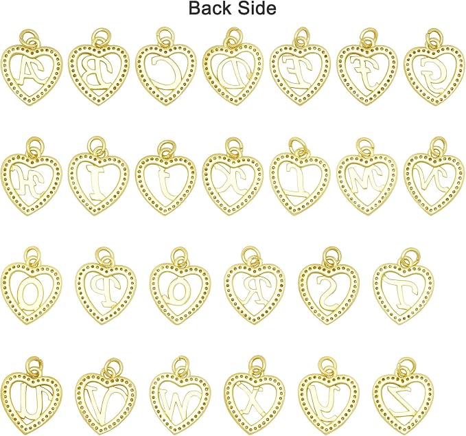 26pcs Heart-Shaped Initial Charms 18K Gold Plated Brass Cubic Zirconia A-Z Alphabet Letter Pendants for Making Jewelry Name Necklace Bracelets Gift Craft