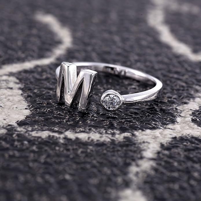 VIKI LYNN 925 Sterling Silver Rings Size 4.5 Adjustable Initial Letter Ring with Cubic Zirconia-Personalized Gifts for Women
