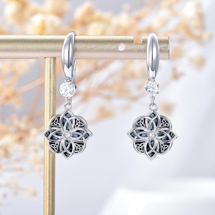 Celtic Knot Earrings 925 Sterling Silver Abalone Drop Dangle Celtic Earrings Gifts for Women