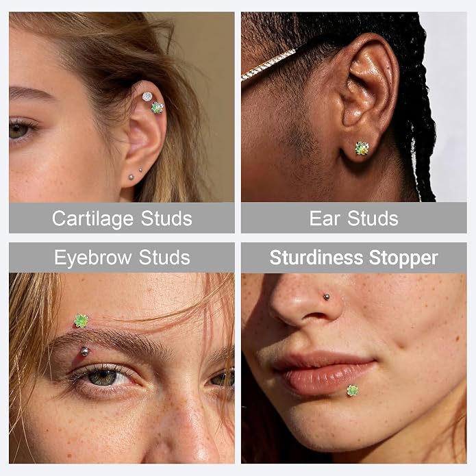 Flat Back Titanium Stud Earrings, Hypoallergenic G23 Titanium Cubic Zirconia Piercing, Versatile Eyebrow Lip Labret Cartilage Helix Sleeper 18G Jewelry for Women Men