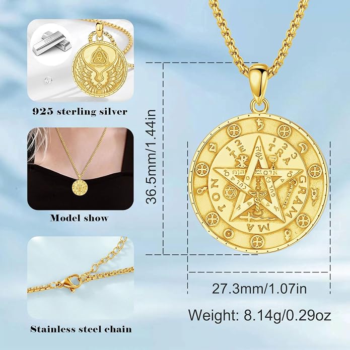 AEONSLOVE Tetragrammaton De Plata 925 Sterling Silver Tetragrammaton Necklace/Metatron Cube Pendant Amuleto De Proteccion Gifts for Women Men