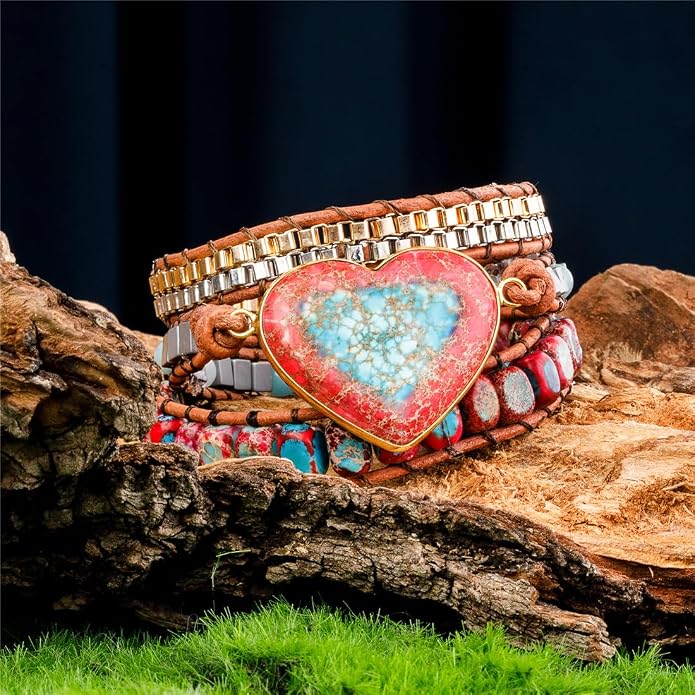 YGLINE Natural Stone Bracelet 3 Wraps Bracelet Handmade Boho Bracelet for Women Bracelet