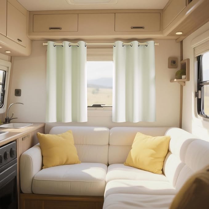 KOUFALL Short Curtains 45 Inch RV Camper Small Window Curtains, Blackout Thermal Bunk Bed Curtains for Bedroom, 2 Panels Set, 34x45 in Length, Cream Beige