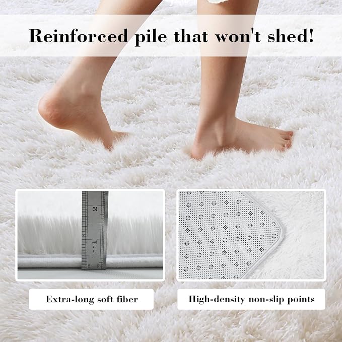 yongyangjuxin Fluffy Rug Shag Area Rug, White 9x12 Area Rugs for Living Room, Large Shag Area Rugs for Bedroom Room Home Decor, Upgrade Anti-Skid Rectangular Fuzzy Rugs