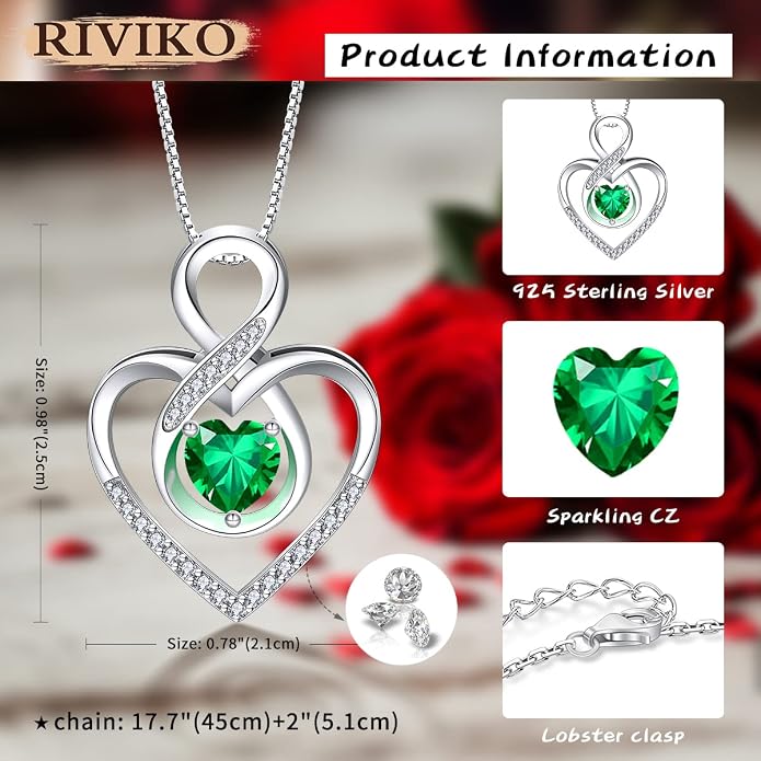 RIVIKO Infinity Heart Symbol Necklace for Women 925 Sterling Silver Love Heart Pendant Mothers Day Anniversary Birthday Christmas Jewelry Gifts for Women Mom Wife Sister Her Friends