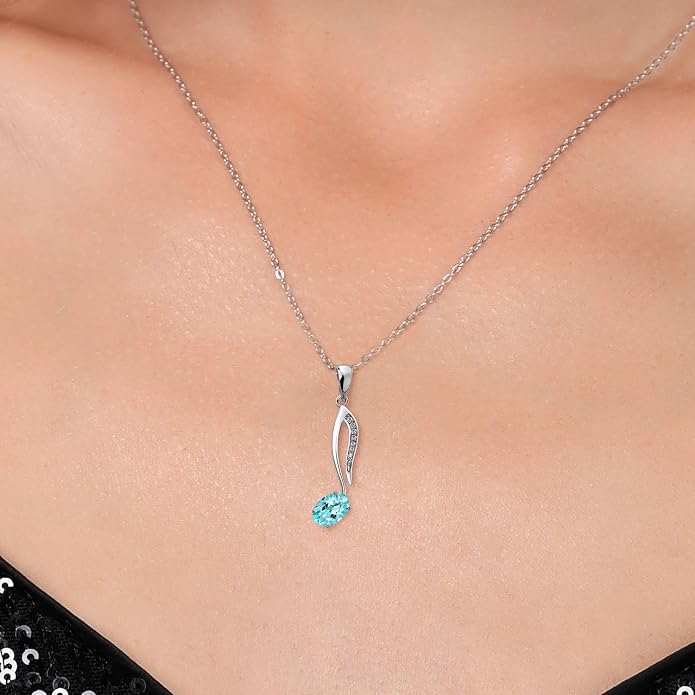 Gem Stone King Music Eighth Note Pendant Necklace | 925 Sterling Silver | 6X4MM Oval Gemstone Birthstone | With 18 Inch Silver Chain | Designed By Keren Hanan