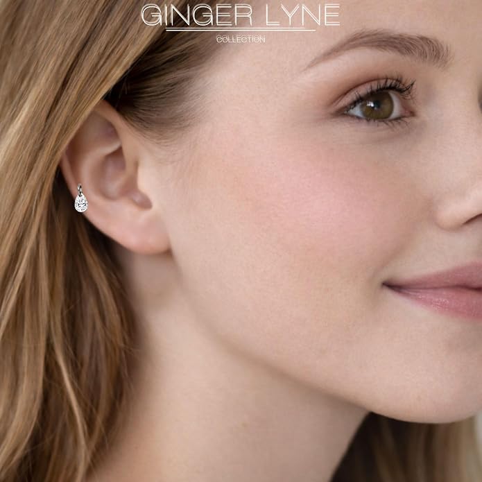 Titanium Pear Cut Labret Stud Dangle Earrings for Piercings by Ginger Lyne Teardrop Cz 6Pc Set G23 Screw Front Flat Back Body Jewelry 2 pair post 6mm, 8mm Cartilage, Helix, Tragus, Lip, Conch, Lobe