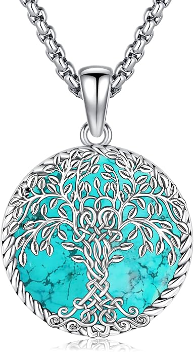 Turquoise Jewelry for Women Men 925 Sterling Silver Pendant Urn Necklaces for Ashes Picture Locket Necklace Thor Hammer Yggdrasil Virgen De Guadalupe St Michael Christopher Judas Witches Knot Necklace