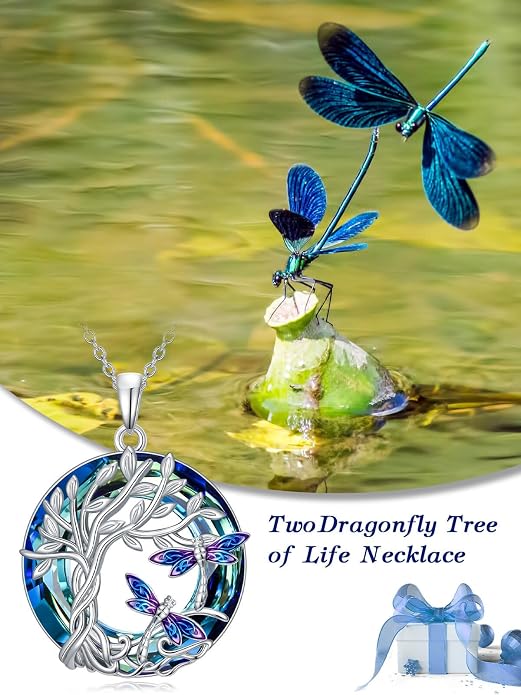 TOUPOP Sterling Silver Tree of Life Hummingbird/Dragonfly/Owl/Panda Necklace Crystal Bird Jewelry Birthday Christmas Valentines Day Gifts for Her Girlfriend Mom