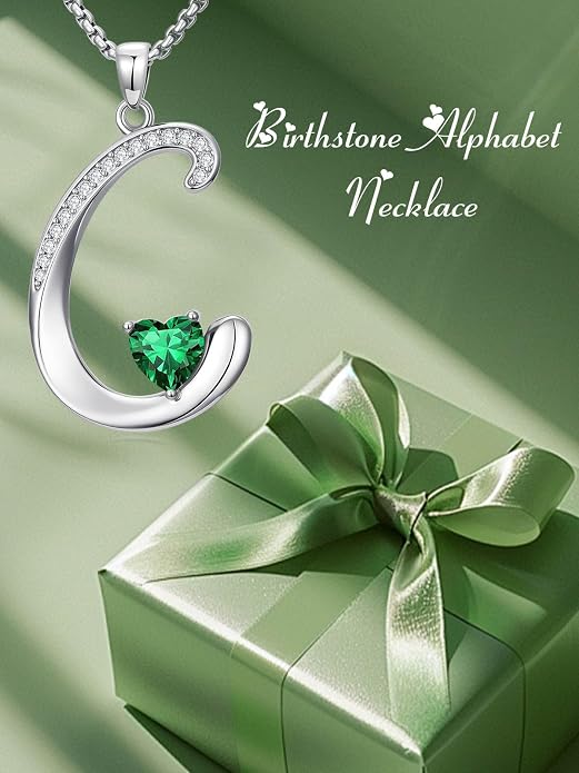 Birthday Gifts for Women Alphabet A to Z Initial Birthstone Pendant Necklaces for Women - 18k White Gold Plated Personalized Name Jewelry Anniversary Graduation Gifts for Wife Her Daughter Girlfriend(with Gift Box)