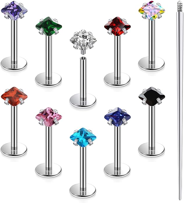 20G 18G 16G Astm F136 Titanium Internal Thread Flat Back Earrings Nose Studs Tragus Helix Conch Cartilage Lobe Earrings Medusa Labret Snake Bite Monroe Lip Ring Piercing Jewelry For Women Men
