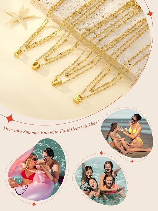 FaithHeart Initial Ankle Bracelets for Women, Waterproof 14k Gold Plated Initial Anklets Non Tarnish Stainless Steel Cute Layered Anklet Summer Beach Jewelry