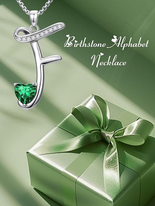 Birthday Gifts for Women Alphabet A to Z Initial Birthstone Pendant Necklaces for Women - 18k White Gold Plated Personalized Name Jewelry Anniversary Graduation Gifts for Wife Her Daughter Girlfriend(with Gift Box)